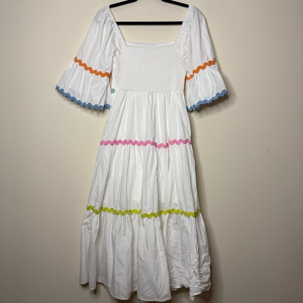 ENTRO Ric Rac Dopamine Dressing Pastel Feminine Spring Fun Ruffles Midi Dress - Picture 7 of 9